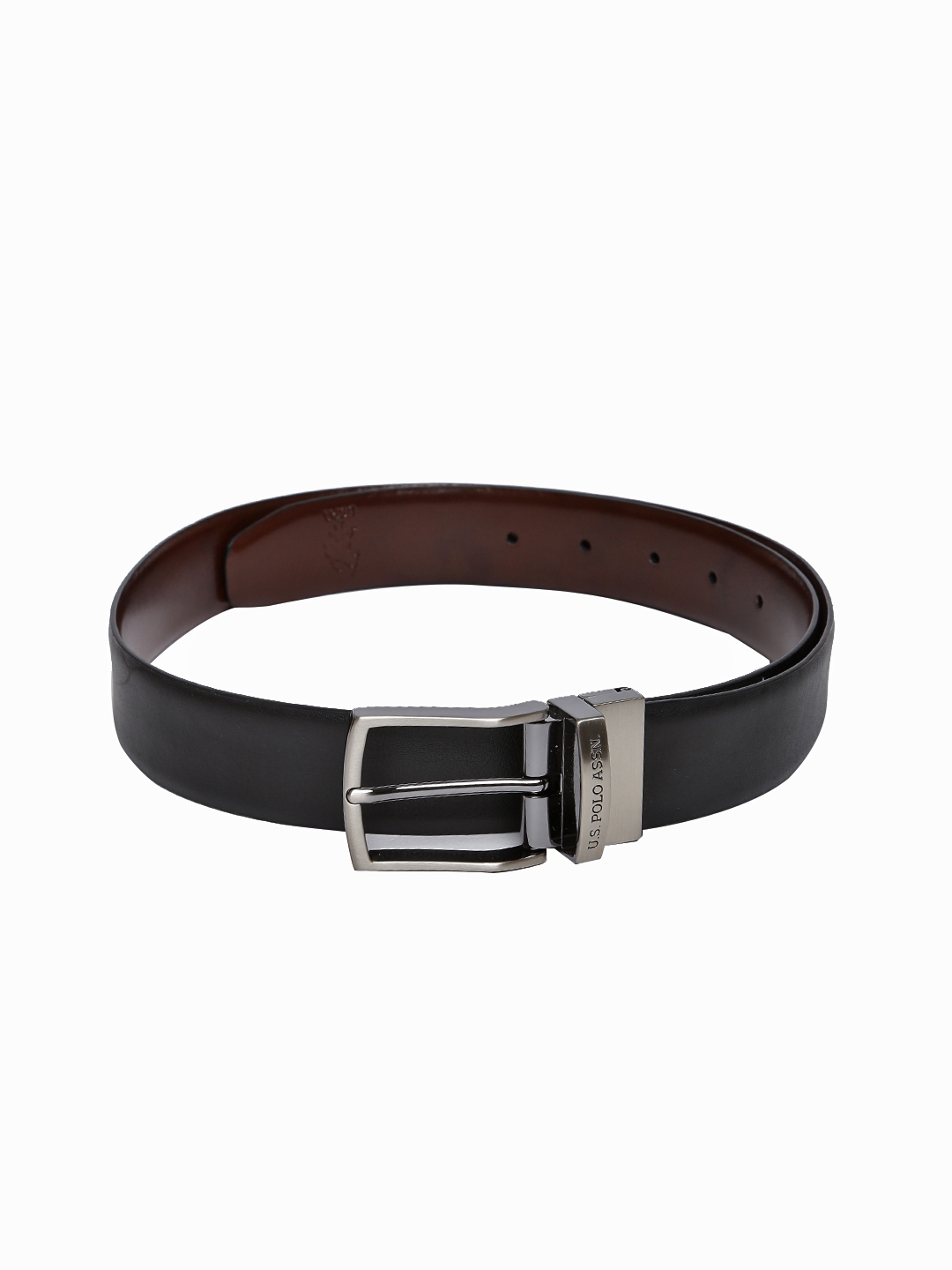 Buy U.S. Polo Assn. Men Brown & Black Solid Leather Reversible Belt ...