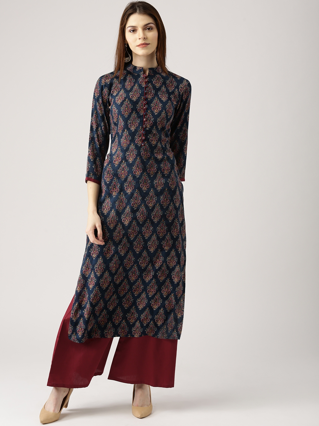 Buy Libas Women Navy Blue And Maroon Printed Kurta With Palazzos Kurta Sets For Women 2229810 0239