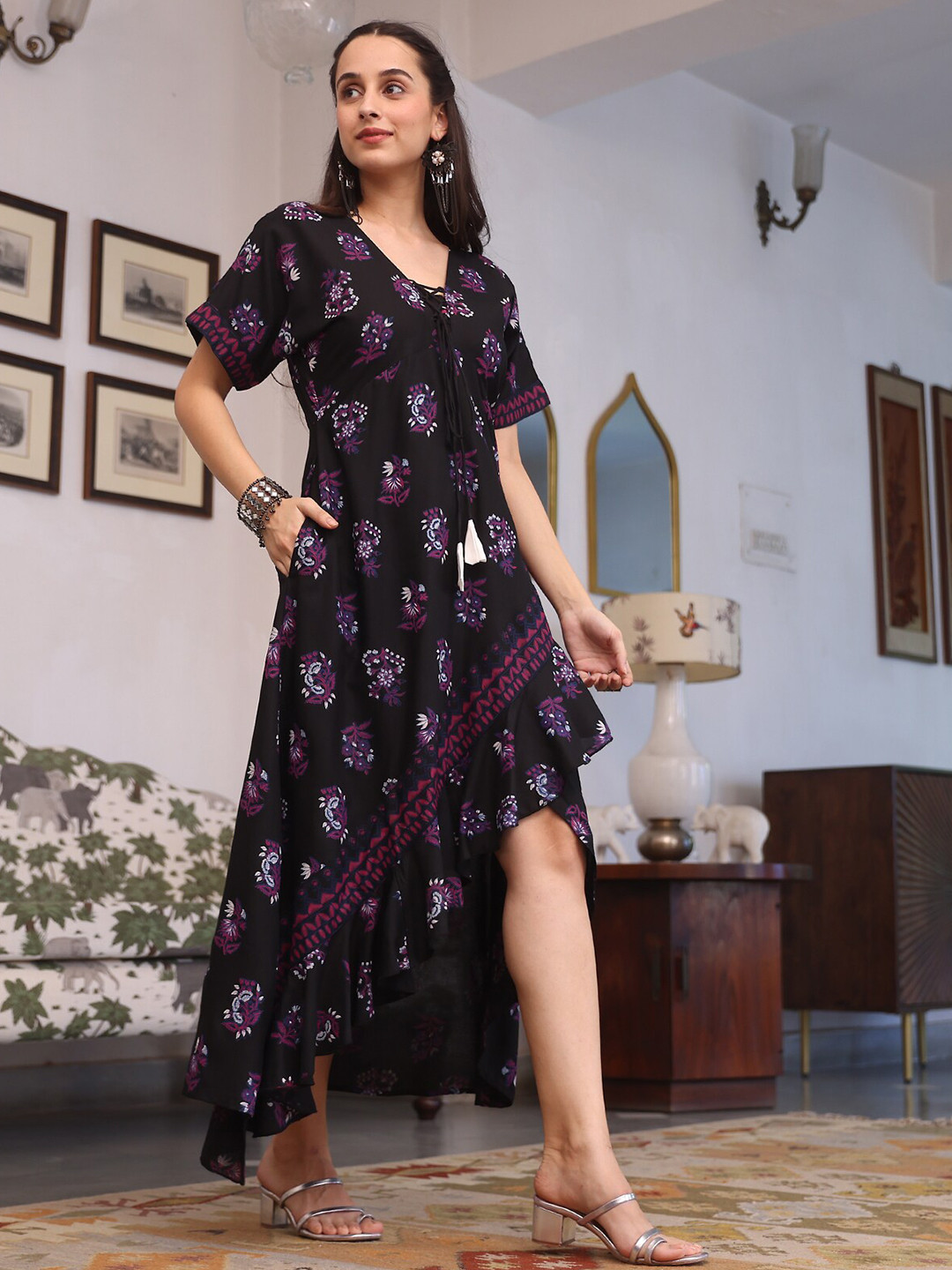 Buy Rustorange Floral Printed A Line Ethnic Dress Ethnic Dresses for