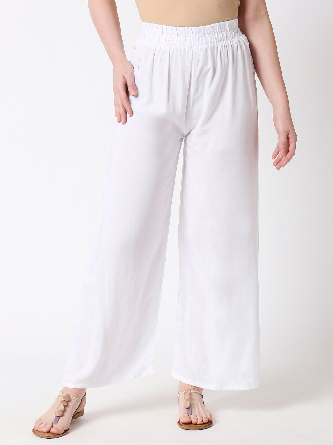 Women Orange Solid Wide Leg Palazzos