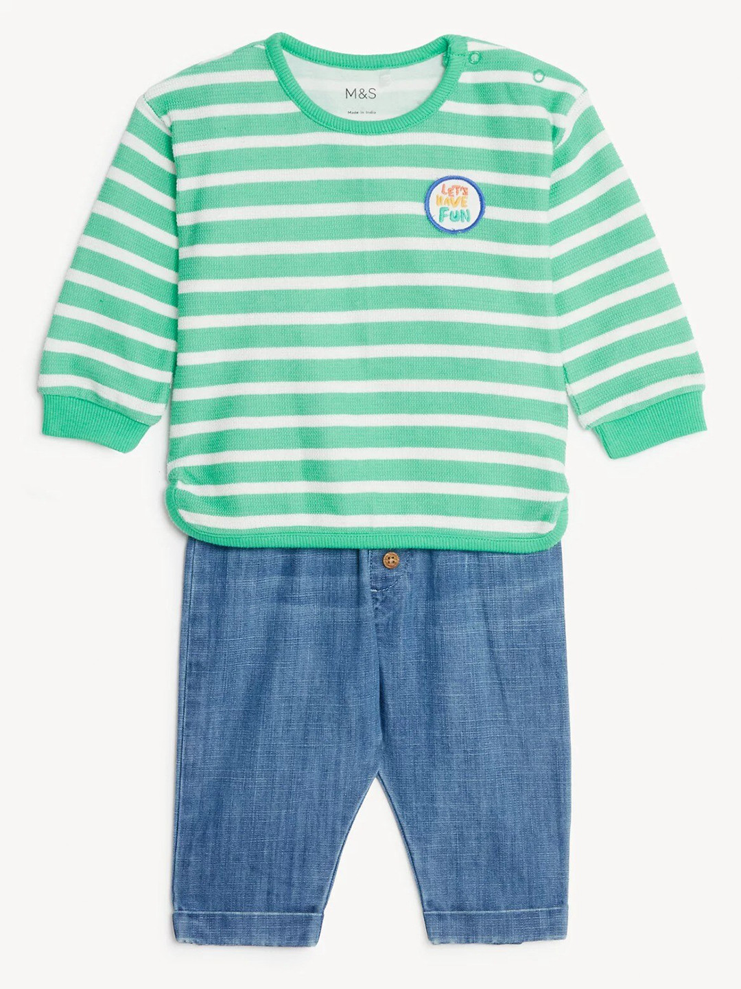 Buy Marks & Spencer Infant Boys Striped Cotton T Shirt With Trousers