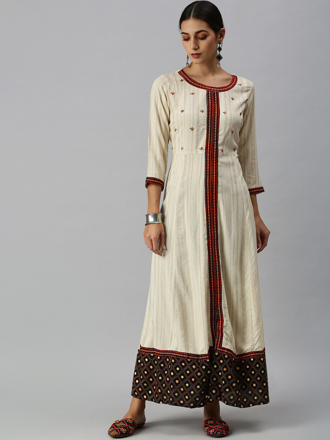 Buy SHOWOFF Striped Embroidered Ethnic Dress Ethnic Dresses for Women