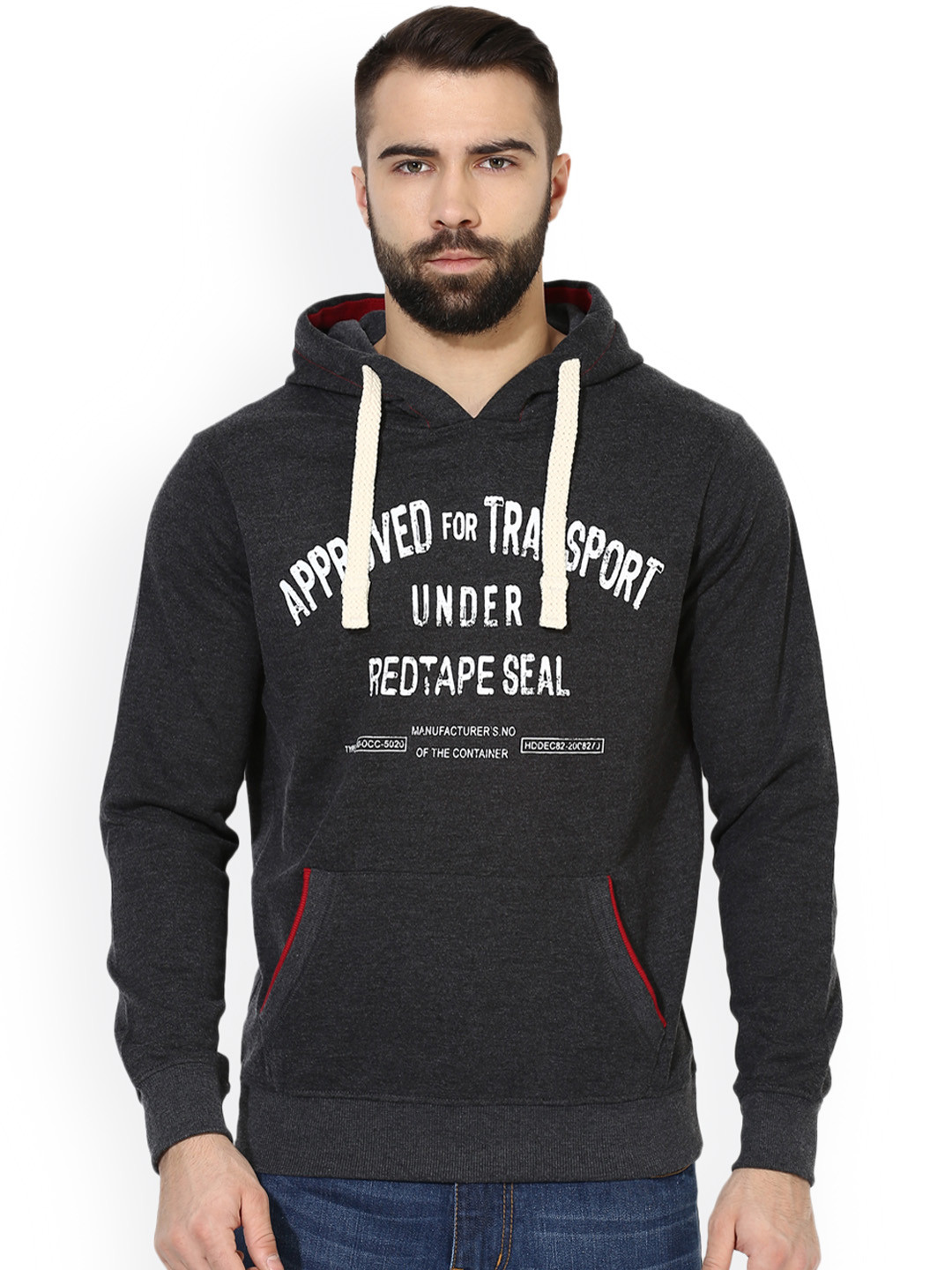 Buy Red Tape Men Grey Printed Hooded Sweatshirt Sweatshirts for Men
