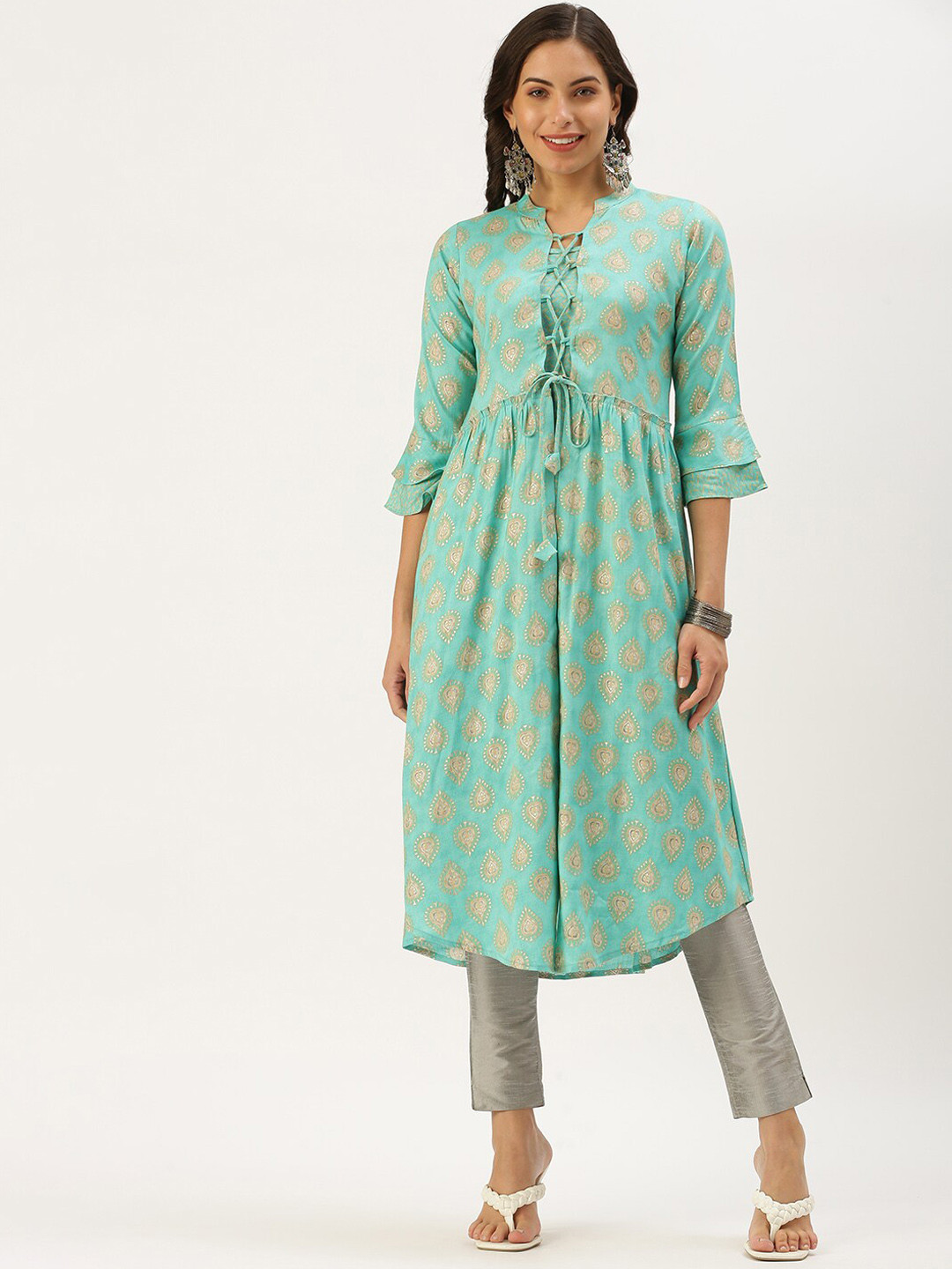 Buy SHOWOFF Ethnic Motifs Printed Bell Sleeves Kurta Kurtas for Women