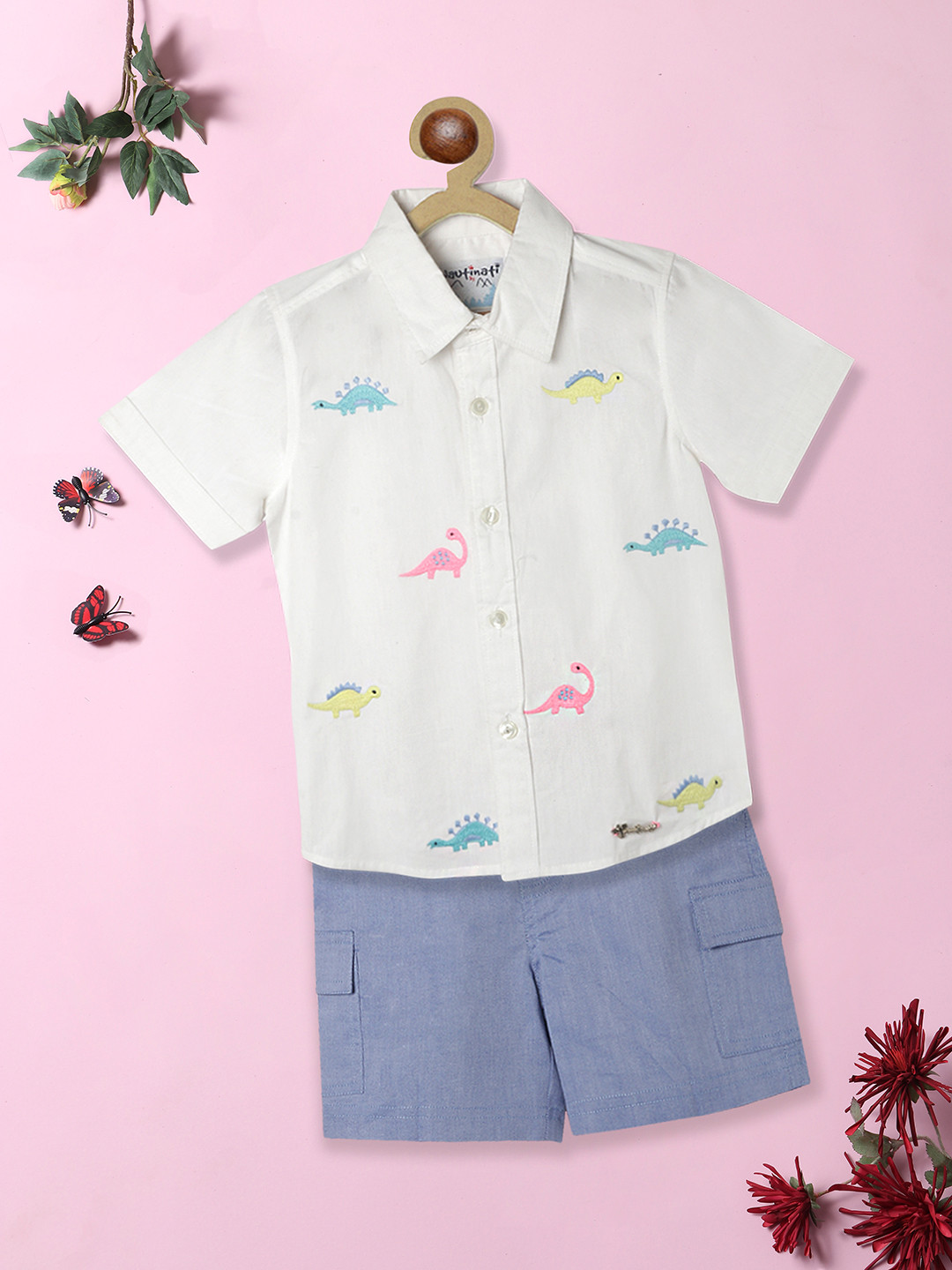 Buy Nauti Nati Boys Self Design Pure Cotton Shirt With Shorts ...