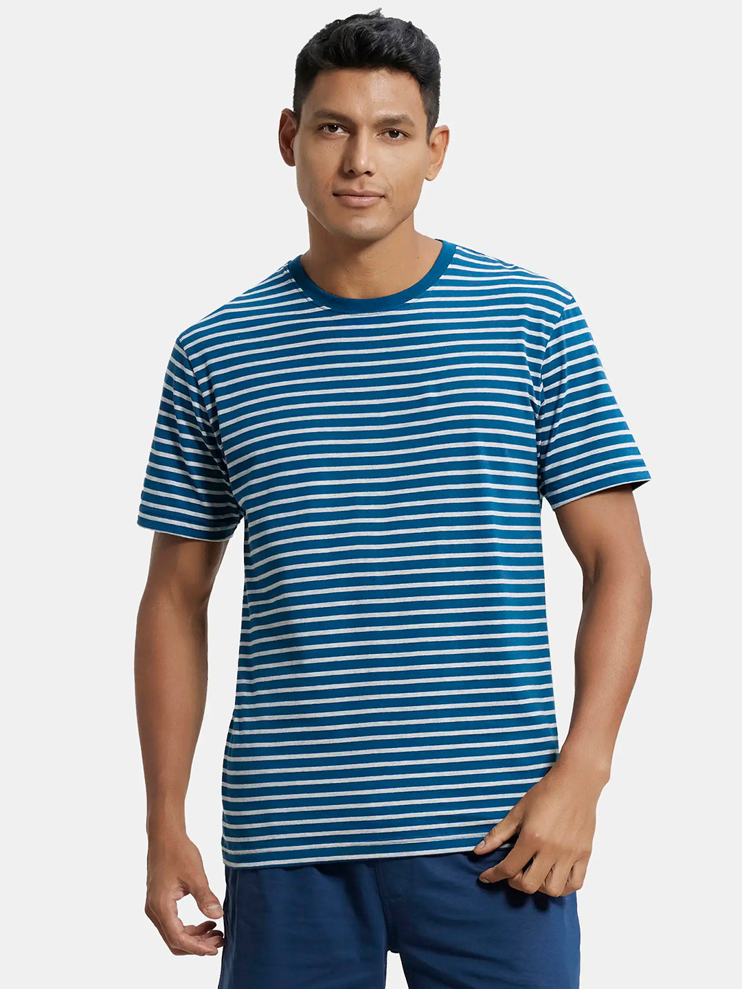 Buy Jockey Super Combed Cotton Rich Striped Round Neck Half Sleeve T ...