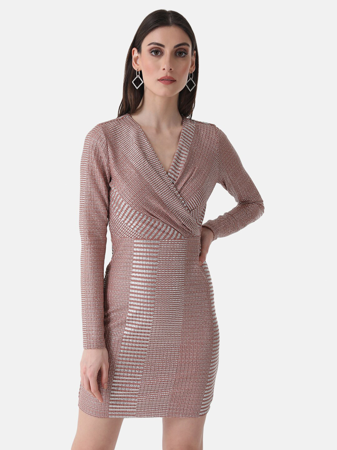 Buy Kazo Self Design V Neck Sheath Mini Dress Dresses for Women