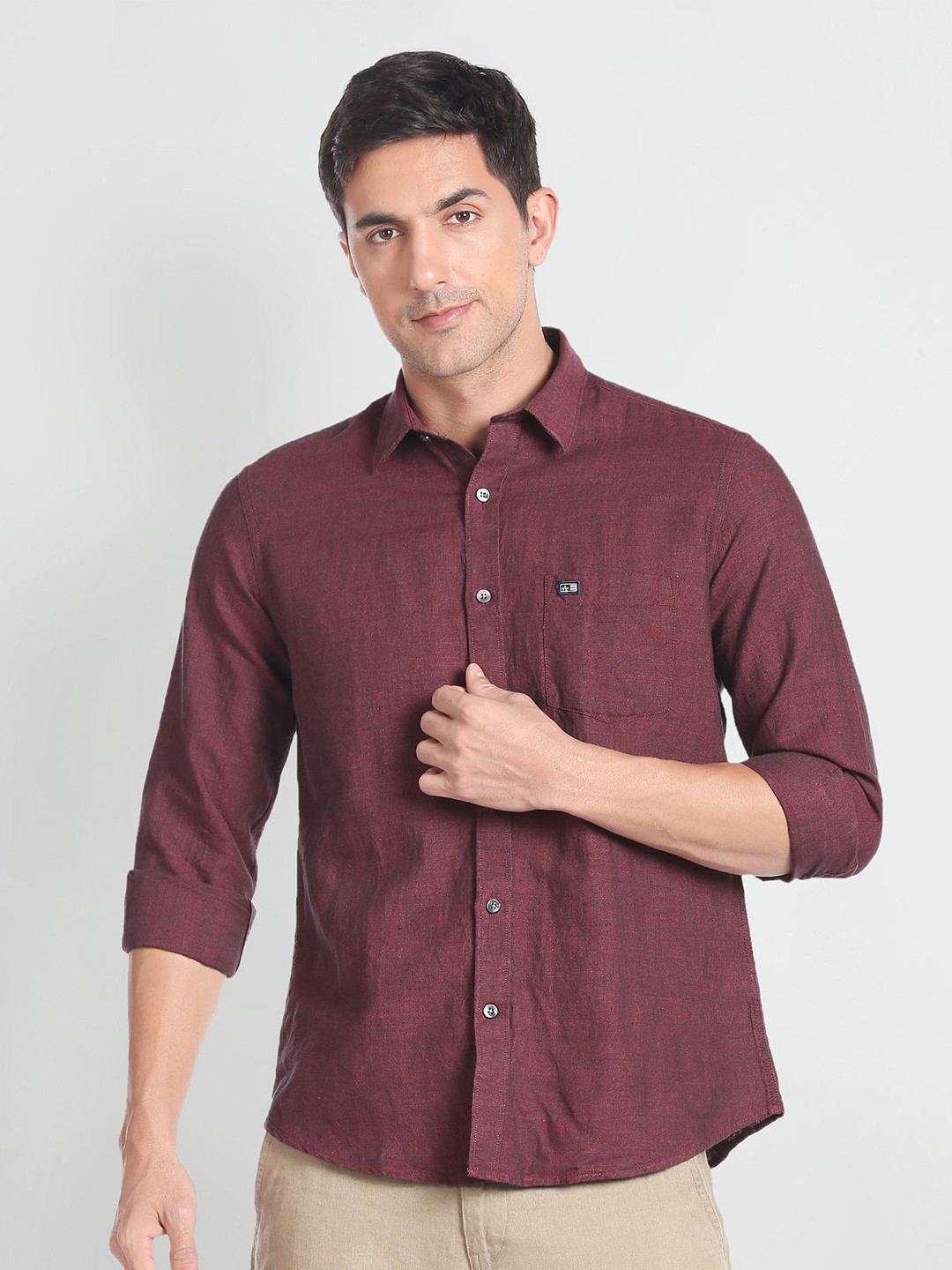 Men's Peach Standard Slim Fit Opaque Casual Shirt