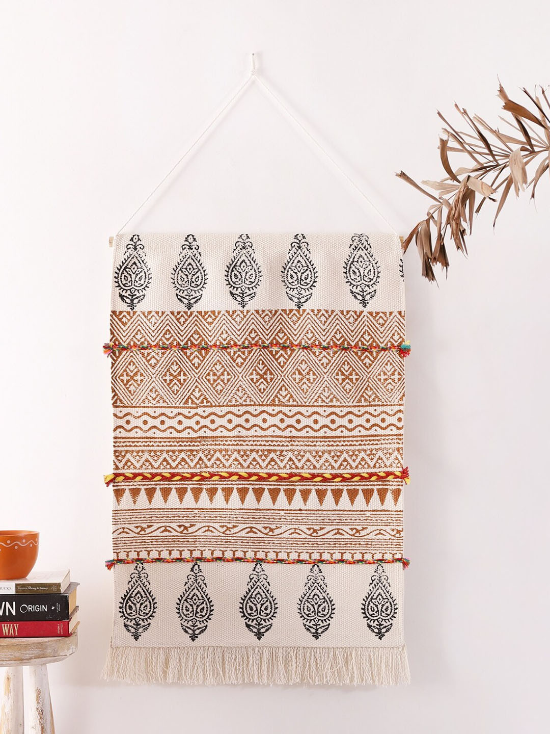 Buy HANDICRAFT PALACE White & Brown Bohemian Printed Macrame Hanging