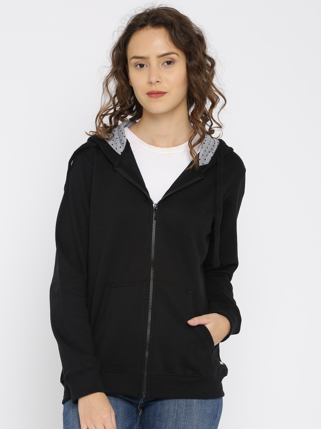 Buy Park Avenue Woman Black Solid Hooded Sweatshirt - Sweatshirts for ...