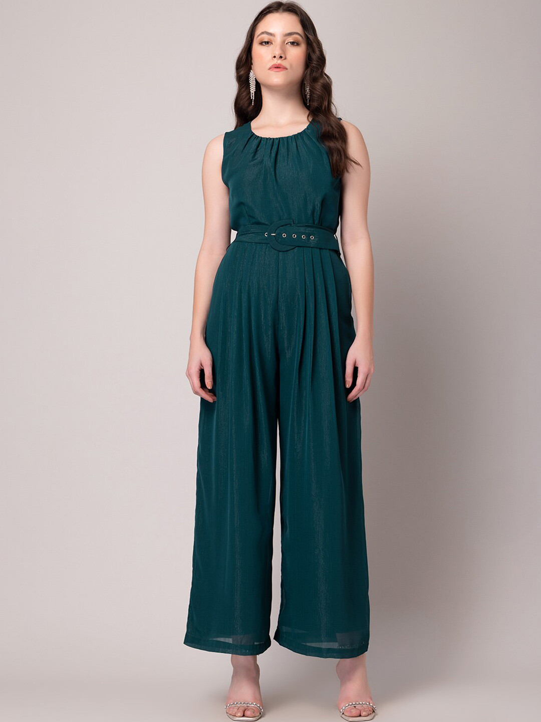 Women's Navy Buckle Belt Jumpsuit - SASSAFRAS main image 1