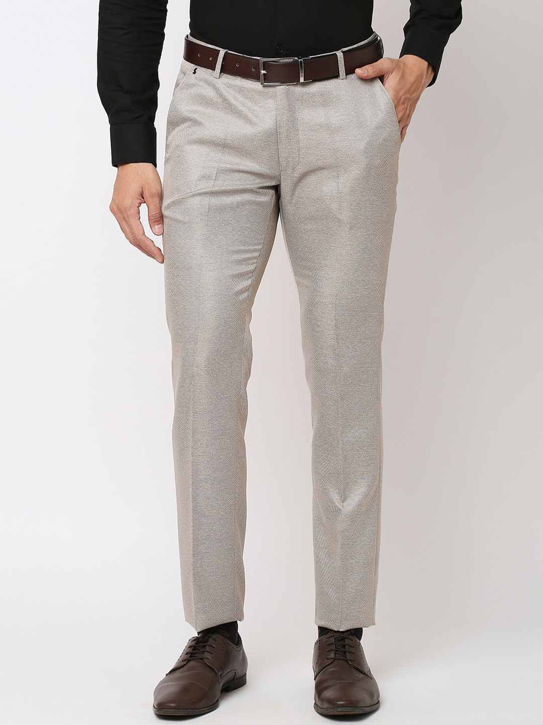 Buy Solemio Flat Front Slim Fit Easy Wash Formal Trousers - Trousers ...