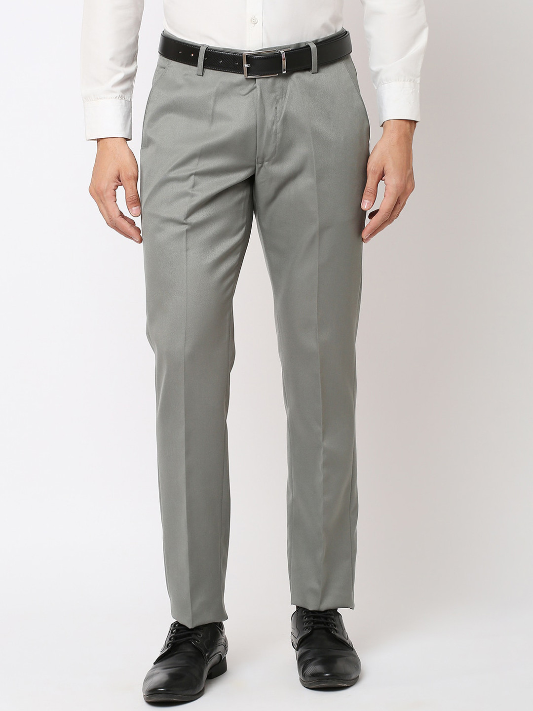 Buy Solemio Men Flat Front Woven Slim Fit Easy Wash Formal Trousers ...