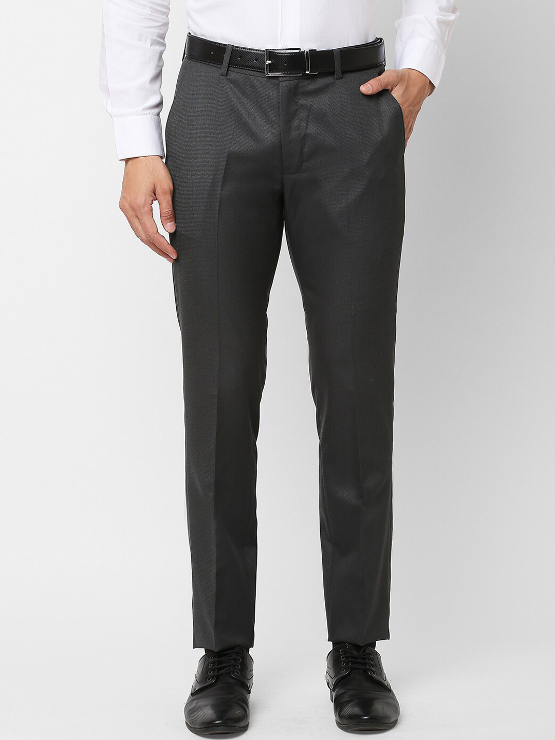 Buy Solemio Men Flat Front Woven Easy Wash Formal Trousers - Trousers ...