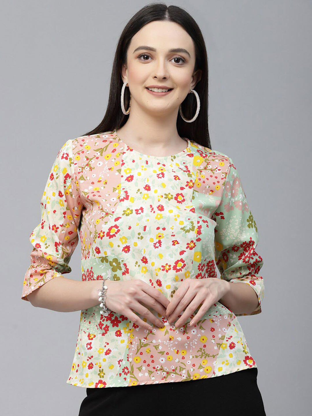 Attractive Print Round Neck Top main image 0