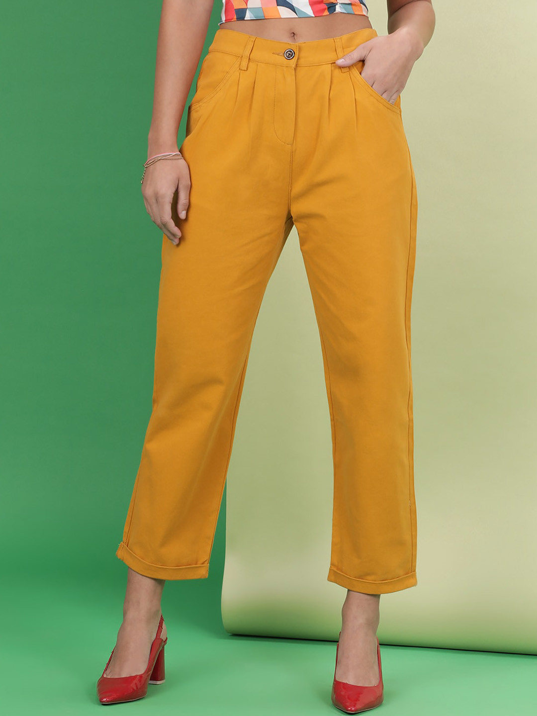 Buy Freehand By The Indian Garage Co Mid Rise Pleated Cropped Trousers