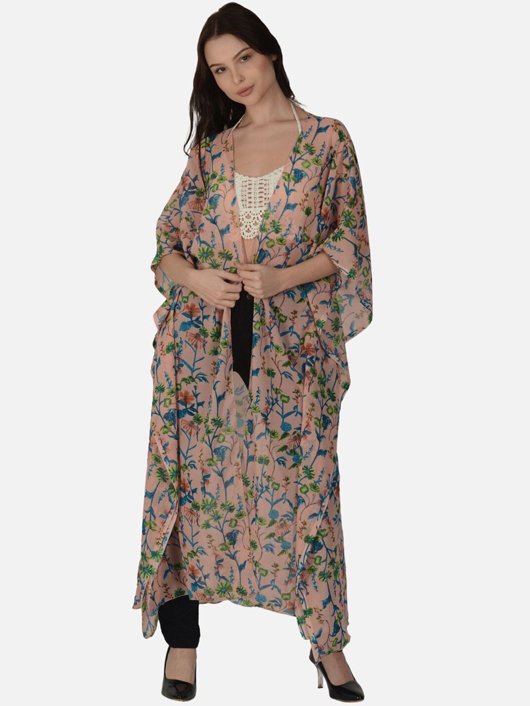 Women Beige Front Open Kimono Shrug main image 1