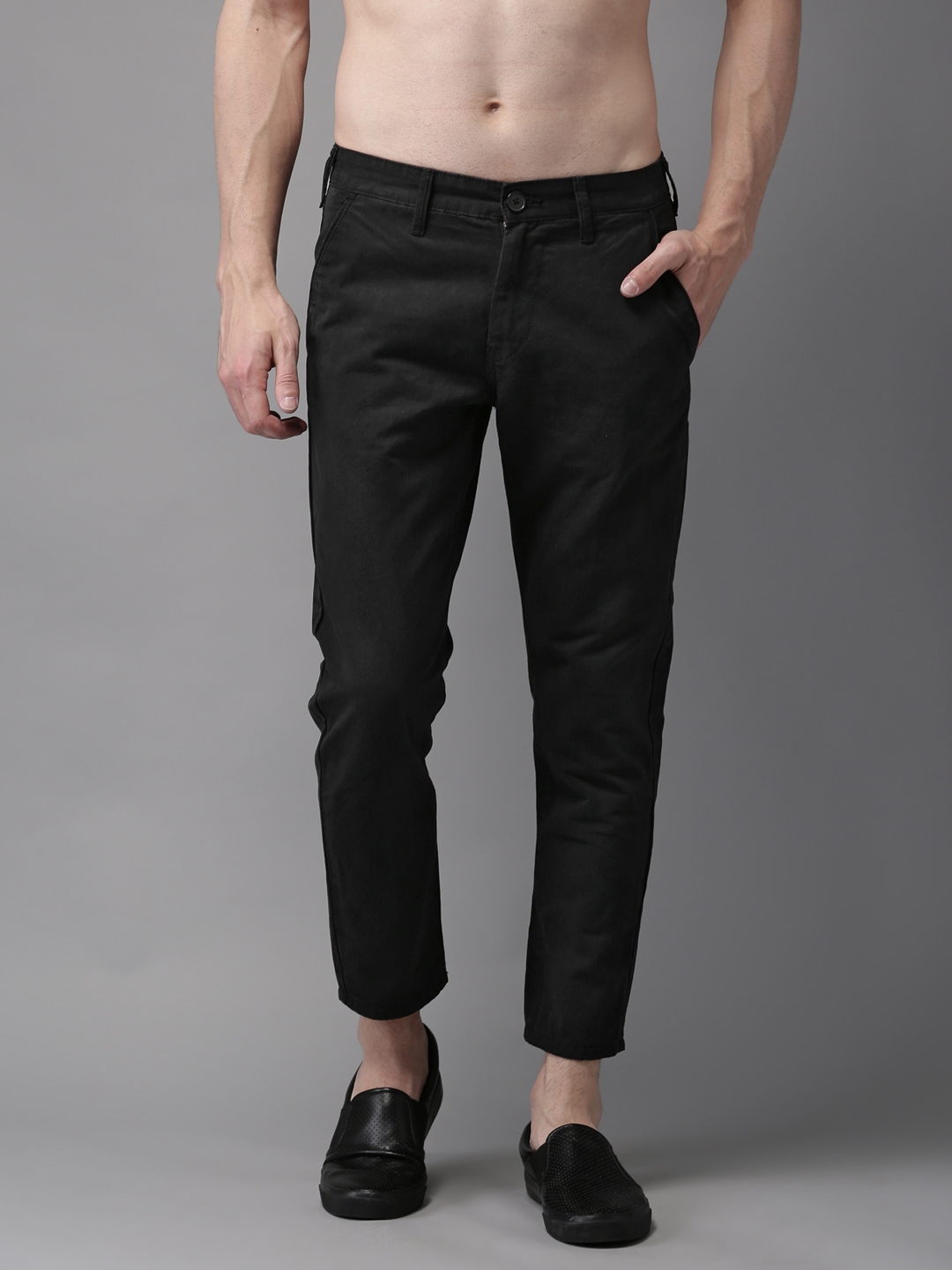 Buy Moda Rapido Men Black Slim Fit Solid Cropped Chinos - Trousers for ...