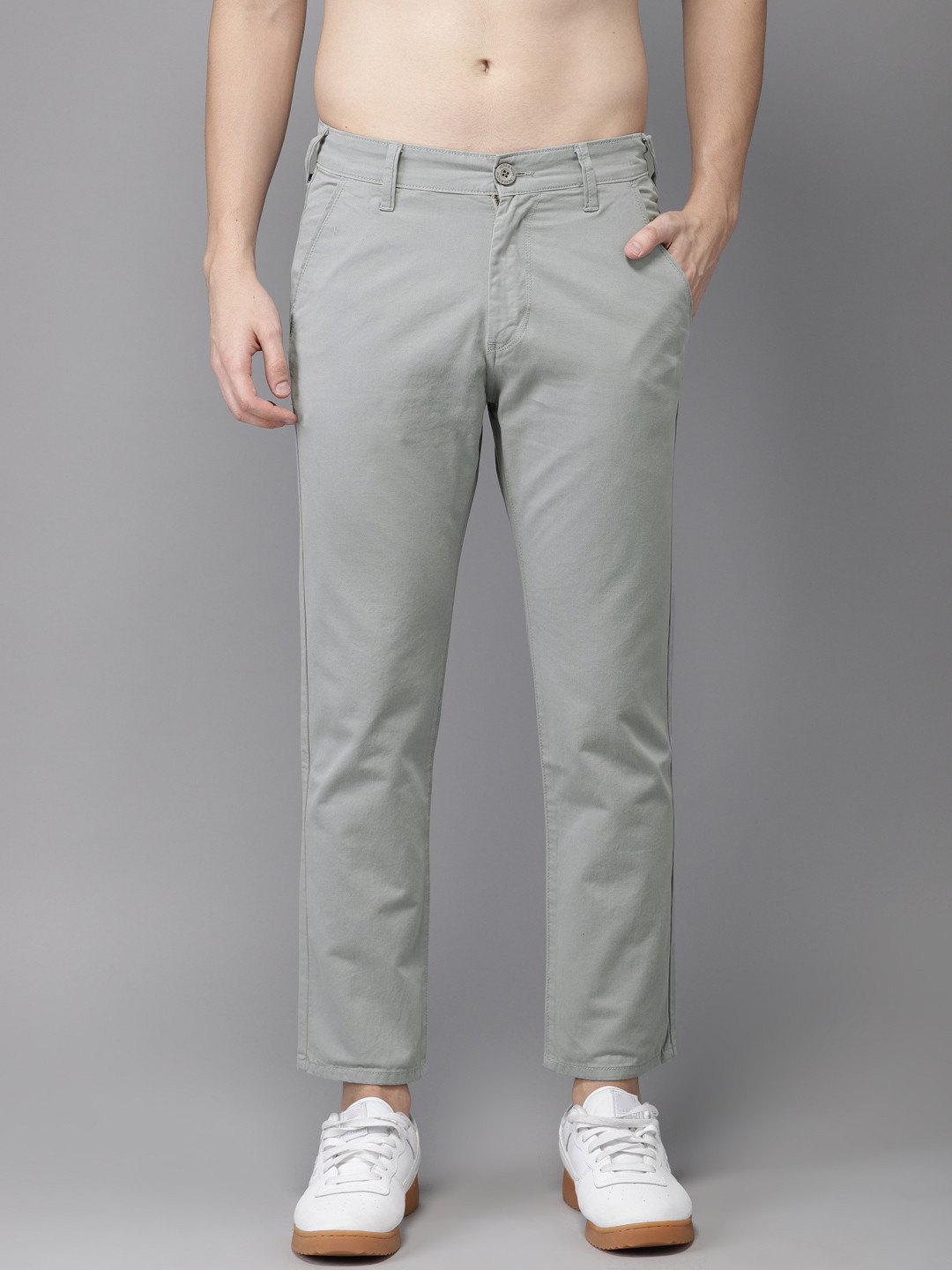 Buy HERE&NOW Men Grey Slim Fit Solid Chinos - Trousers for Men 2238397 ...