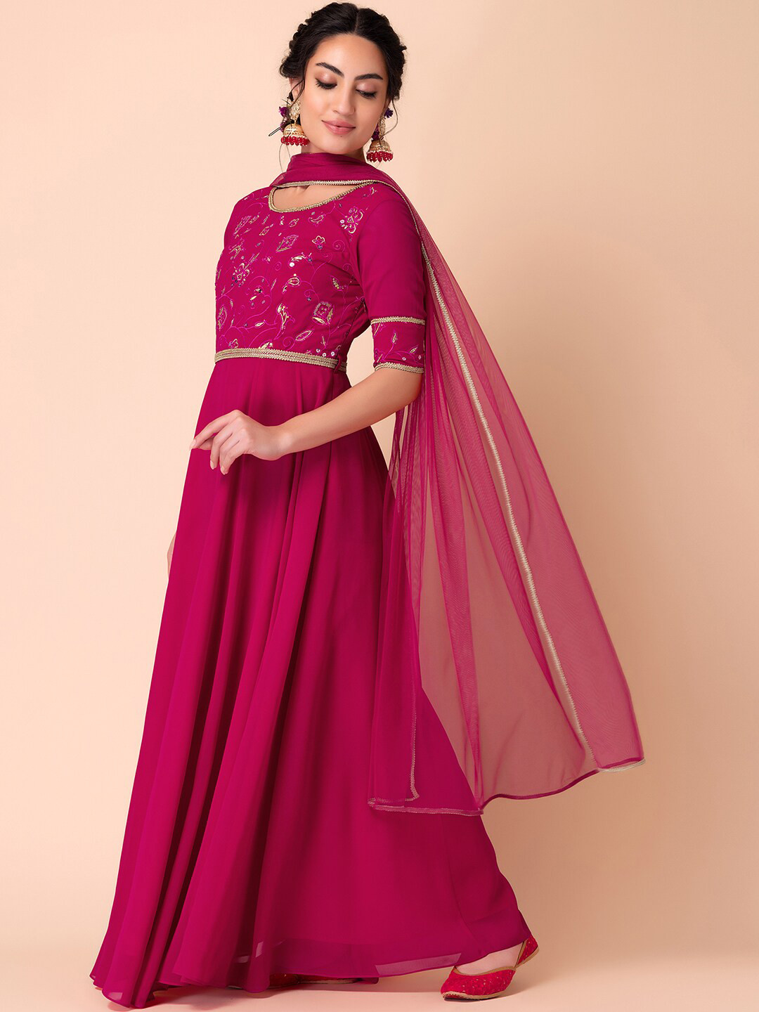 Buy INDYA X VARUN BAHL Floral Embroidered Sequined Anarkali Kurta With