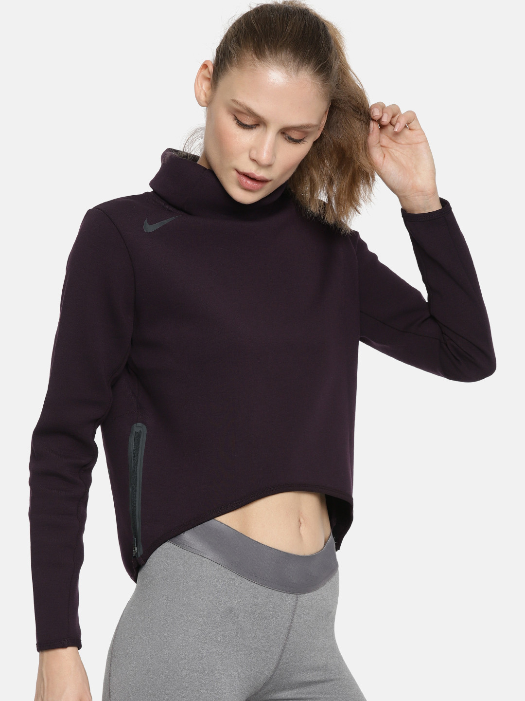 Buy Nike Women Purple Solid High Neck DRI FIT Crop Top - Tops for Women 2239193 | Myntra
