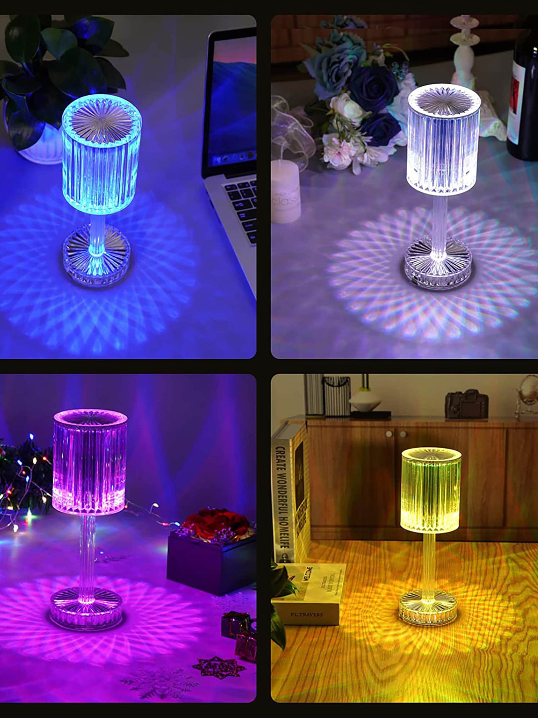 Buy Homesake Transparent Textured Drum Shade Crystal Color Changing Table Lamp With Remote