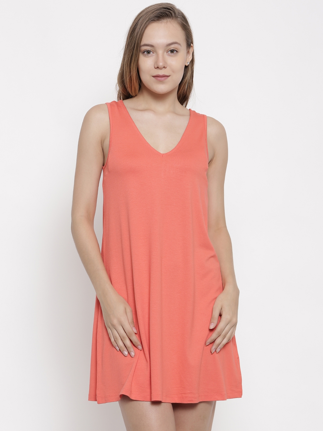 Buy Pink Woman Coral Pink Solid A Line Dress - Dresses for Women ...