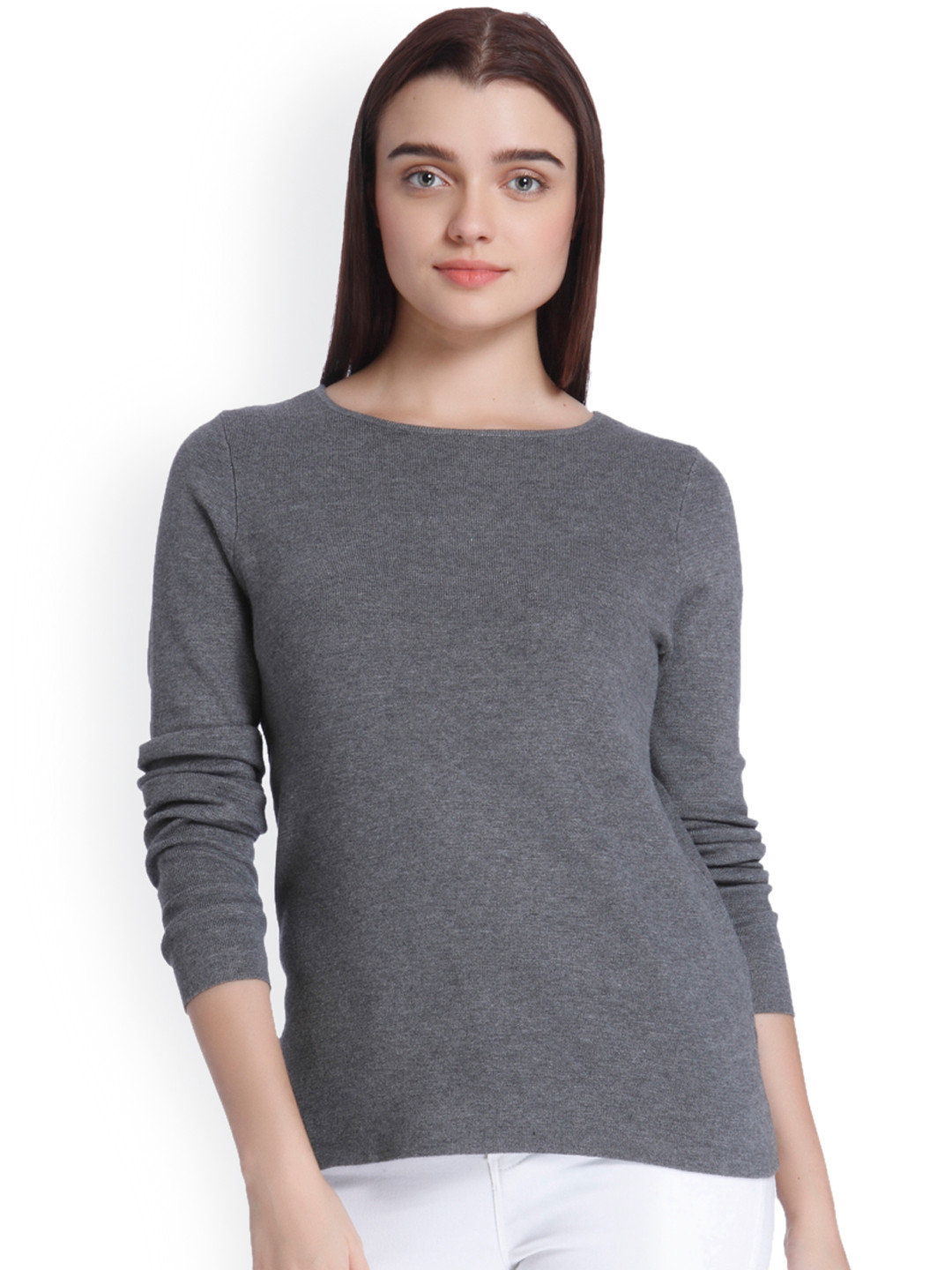 Buy Vero Moda Women Grey Solid Pullover Sweaters for