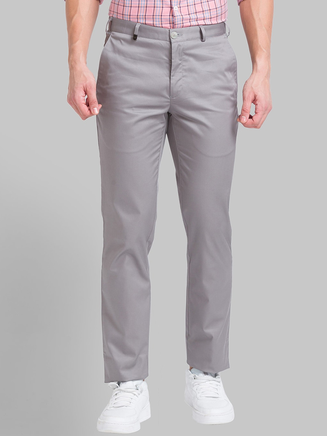 Buy Park Avenue Men Super Slim Fit Mid Rise Pure Cotton Plain Trousers ...