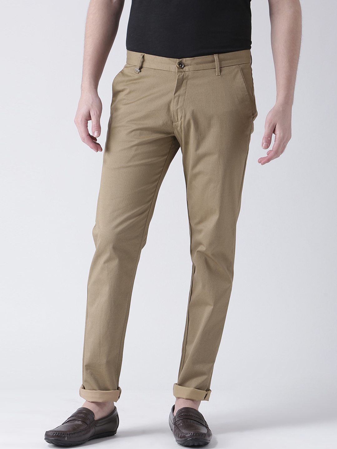 Buy Numero Uno Men Khaki Slim Fit Self Design Regular Trousers ...