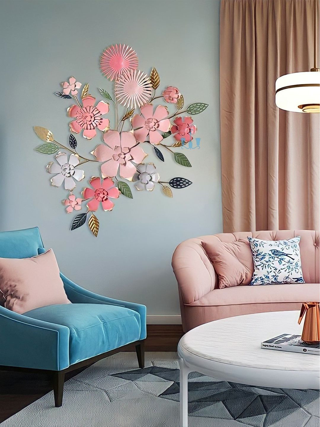 Buy The Art House Pink & Green Self Design Ornamental Floral Bunch ...