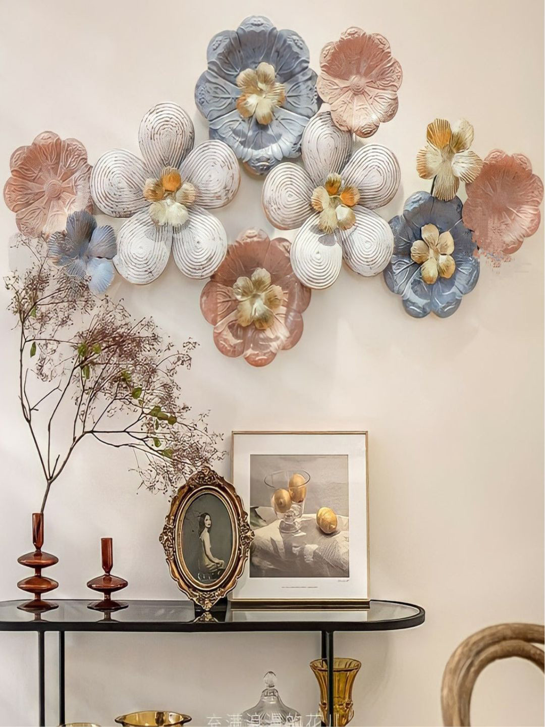 Buy The Art House Grey & Beige Self Design Tree In A Half Moon Wall