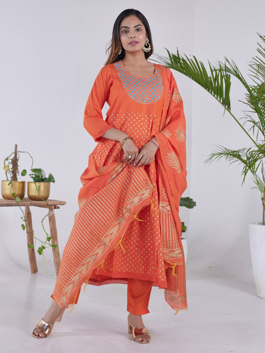Hand-Embroidered Mirror Work Anarkali with Churidar Pyjama & Dupatta