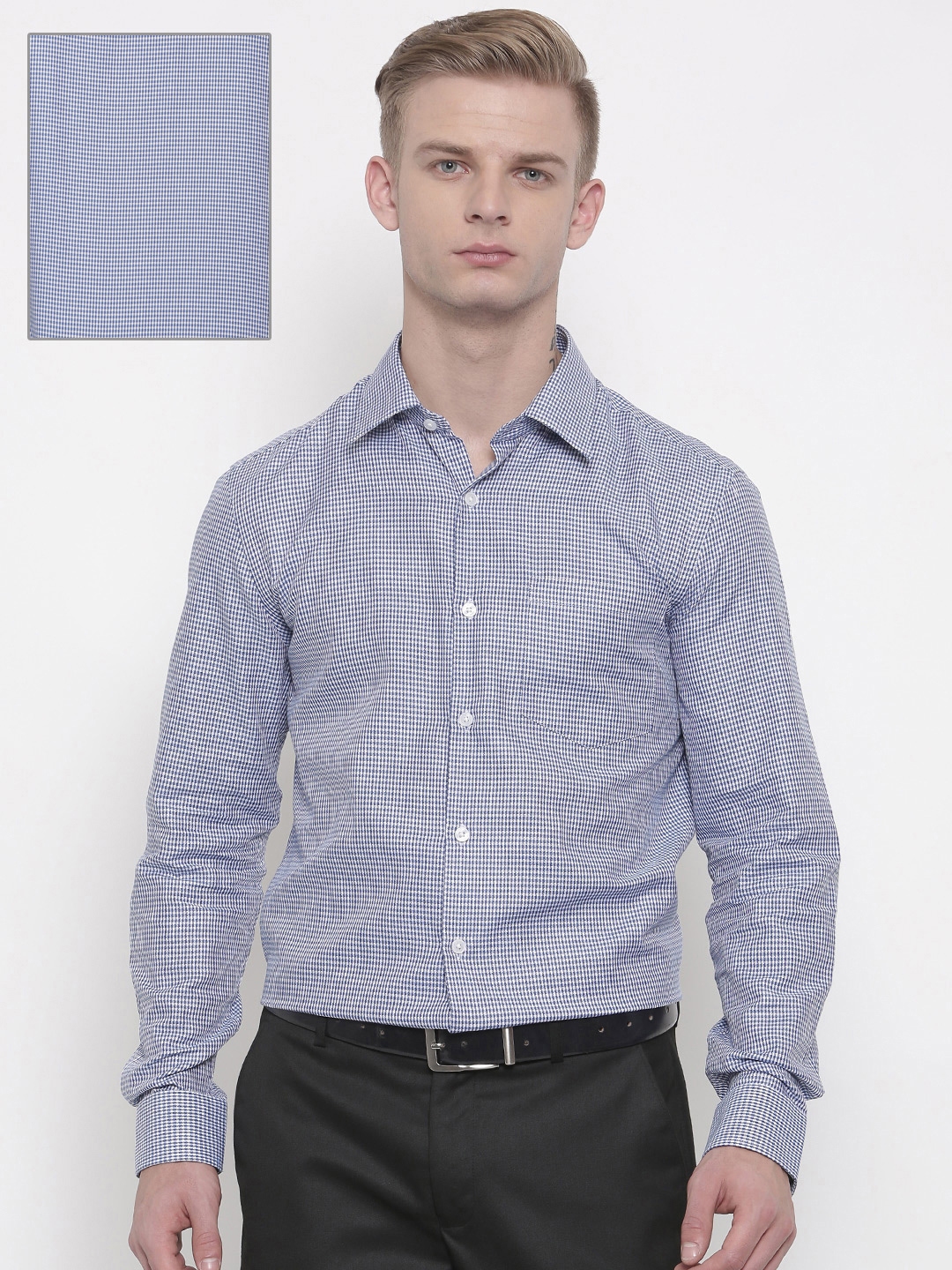 Buy Urbana Men Blue & White Tailored Fit Self Design Formal Shirt ...
