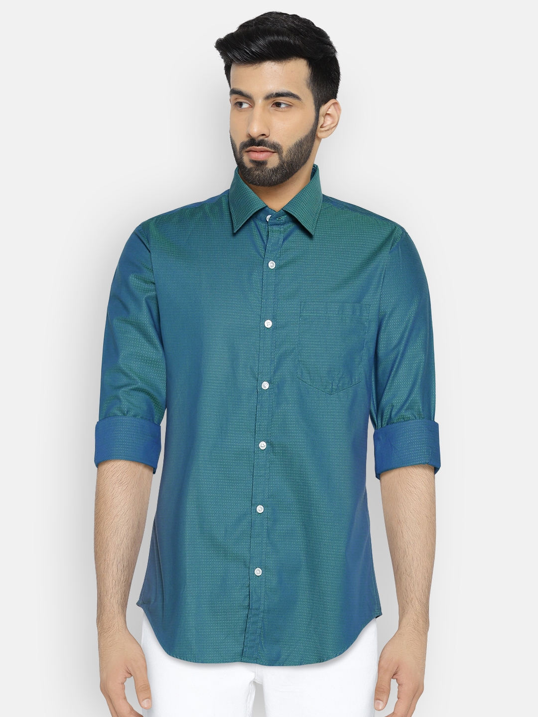 Buy Urbana Men Green Tailored Fit Printed Formal Shirt - Shirts for Men ...