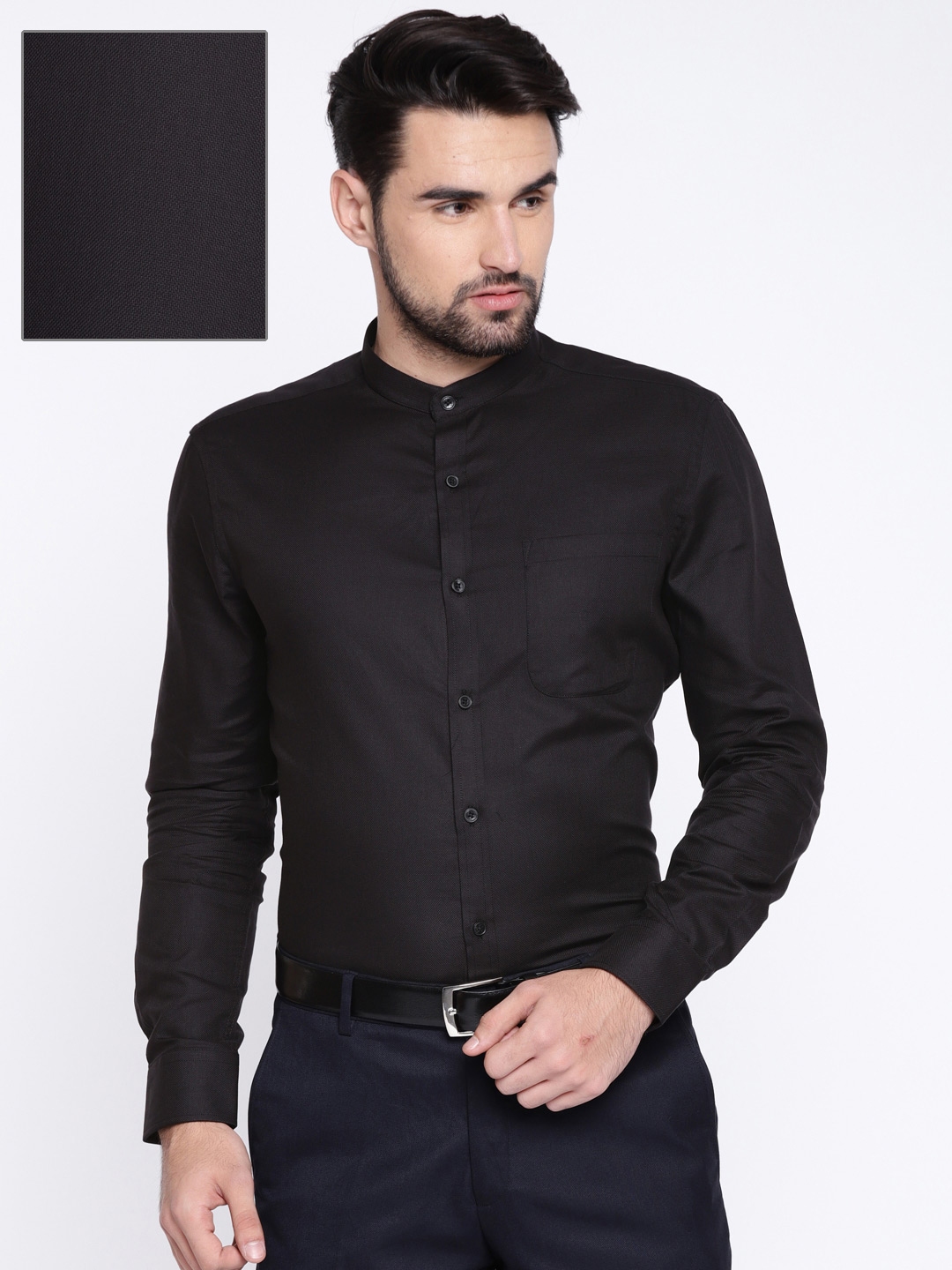 Buy Urbana Men Black Tailored Fit Self Design Formal Shirt - Shirts for ...