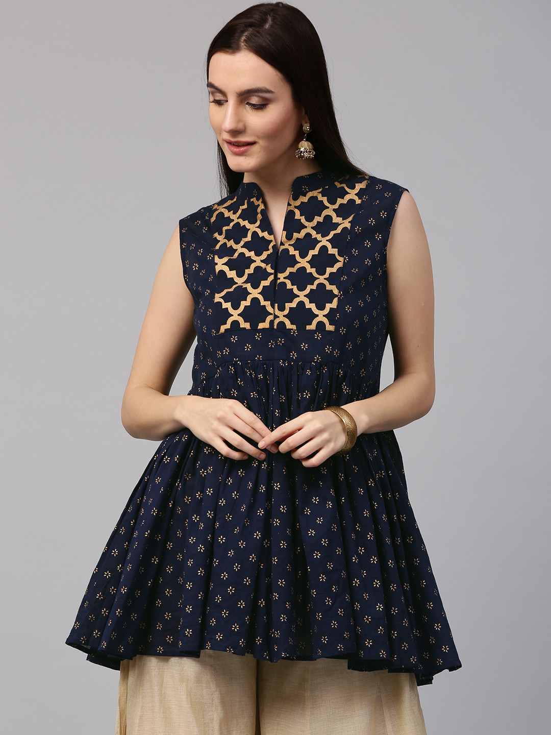 Women's Navy Blue Printed Anarkali Kurta
