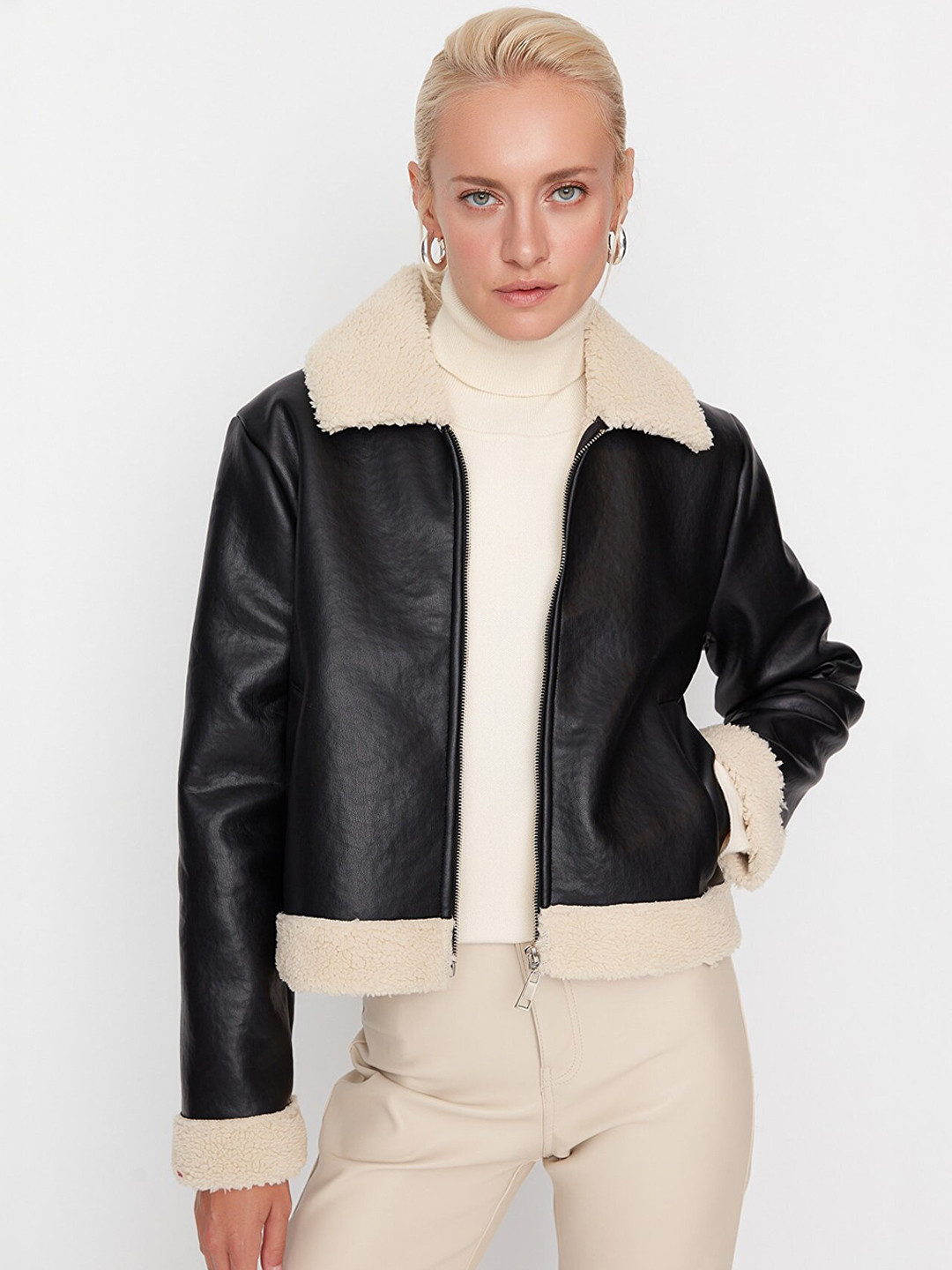 Buy Trendyol Spread Collar Bomber Jacket With Faux Fur Trim - Jackets ...