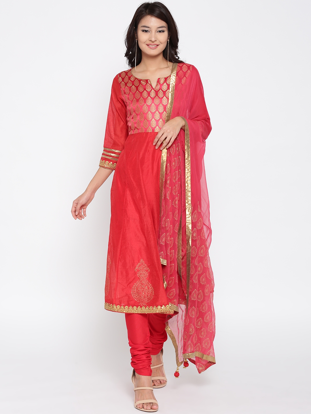 Buy Rangriti Women Red & Golden Printed Anarkali Kurta With Churidar ...