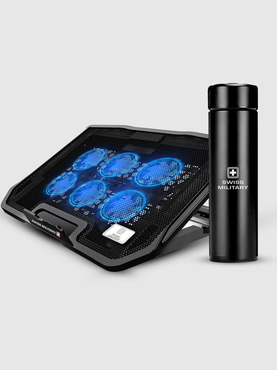 Buy SWISS MILITARY Black Laptop Cooling Pad & Digital Vacuum Flask 480 Ml Laptop Table for