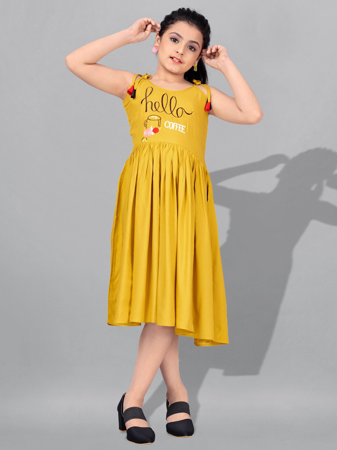 Girls Floral Printed Fit Flare Cotton Midi Dress