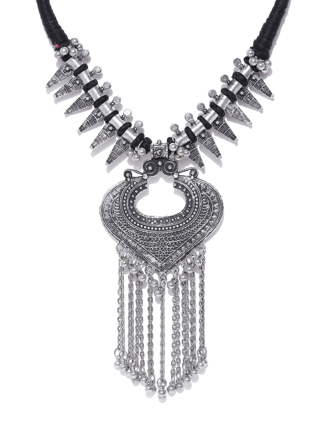 Oxidised black metal necklace