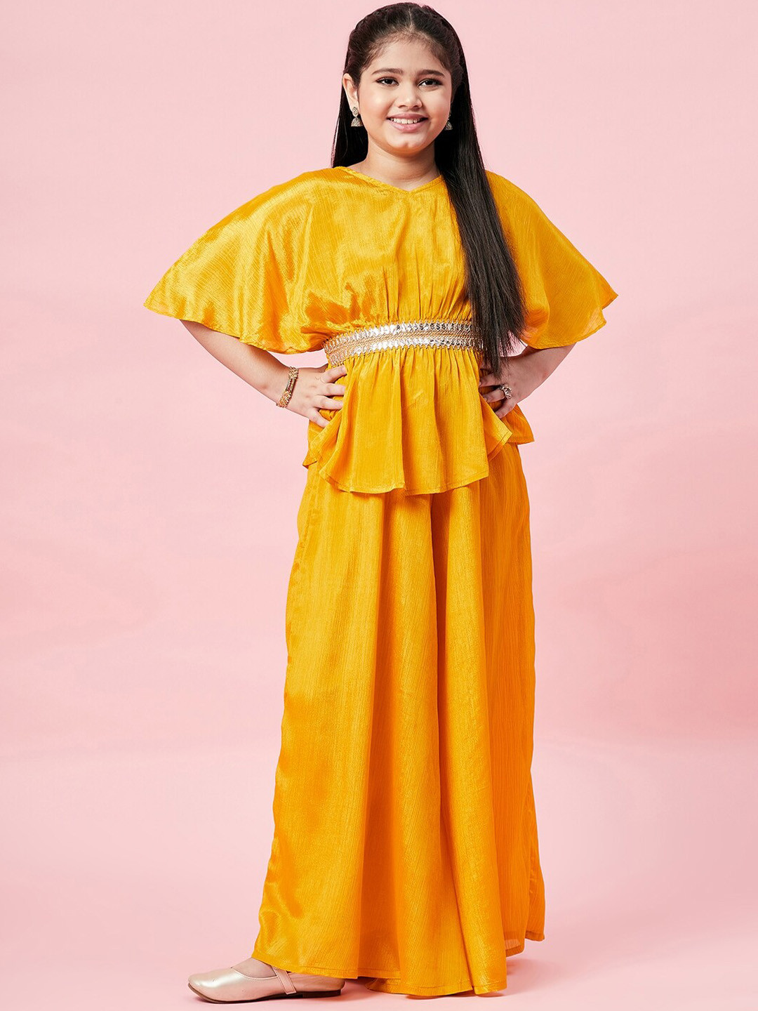 Girls Printed V- Neck Kaftan Kurta with Palazzos