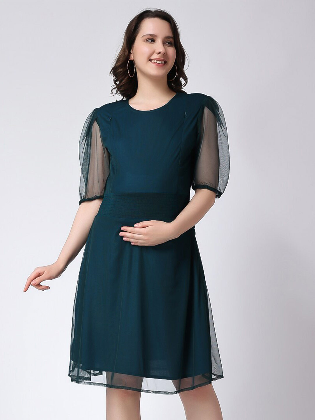 Buy COLOR STUDIO Puff Sleeve Net Maternity A Line Dress Dresses for
