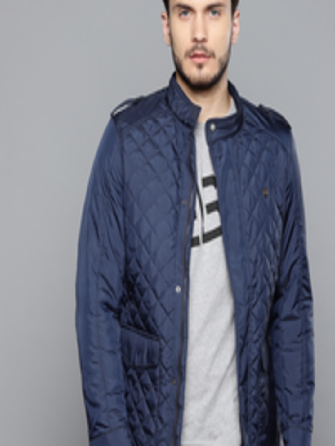 Buy Louis Philippe Men Navy Blue Solid Quilted Jacket - Jackets for Men 2243466 | Myntra