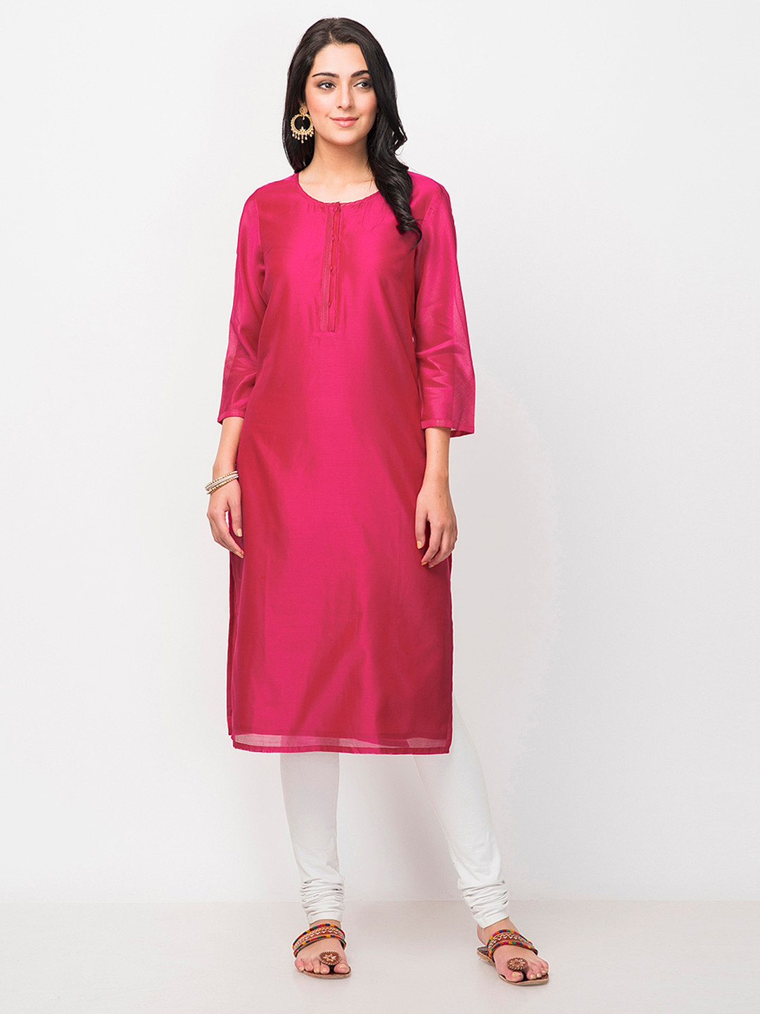Women Pink & Grey Hair Wool Straight Kurta