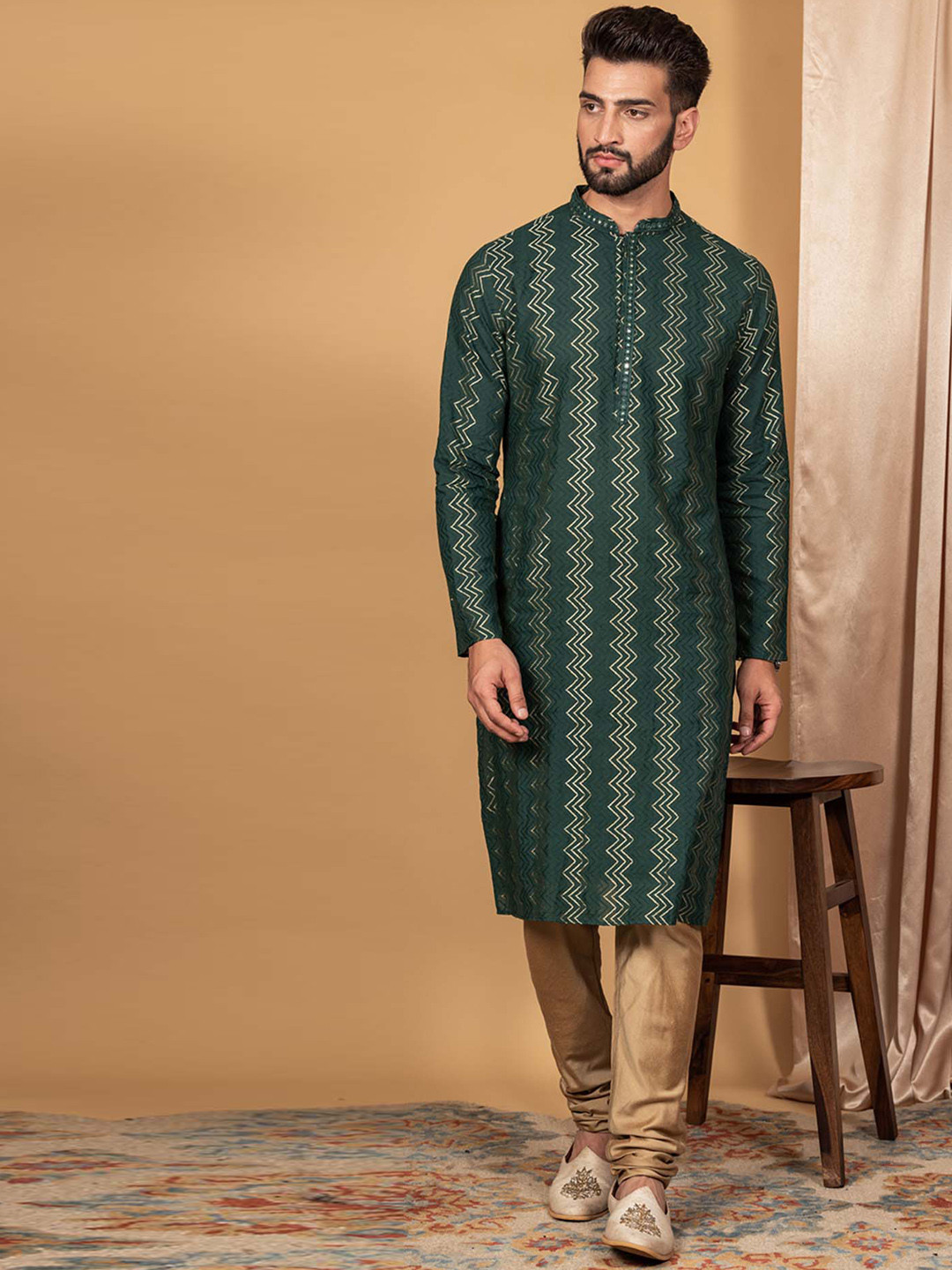 Purple Silk Embroidered Mandarin Collar Straight Kurta MKU1789