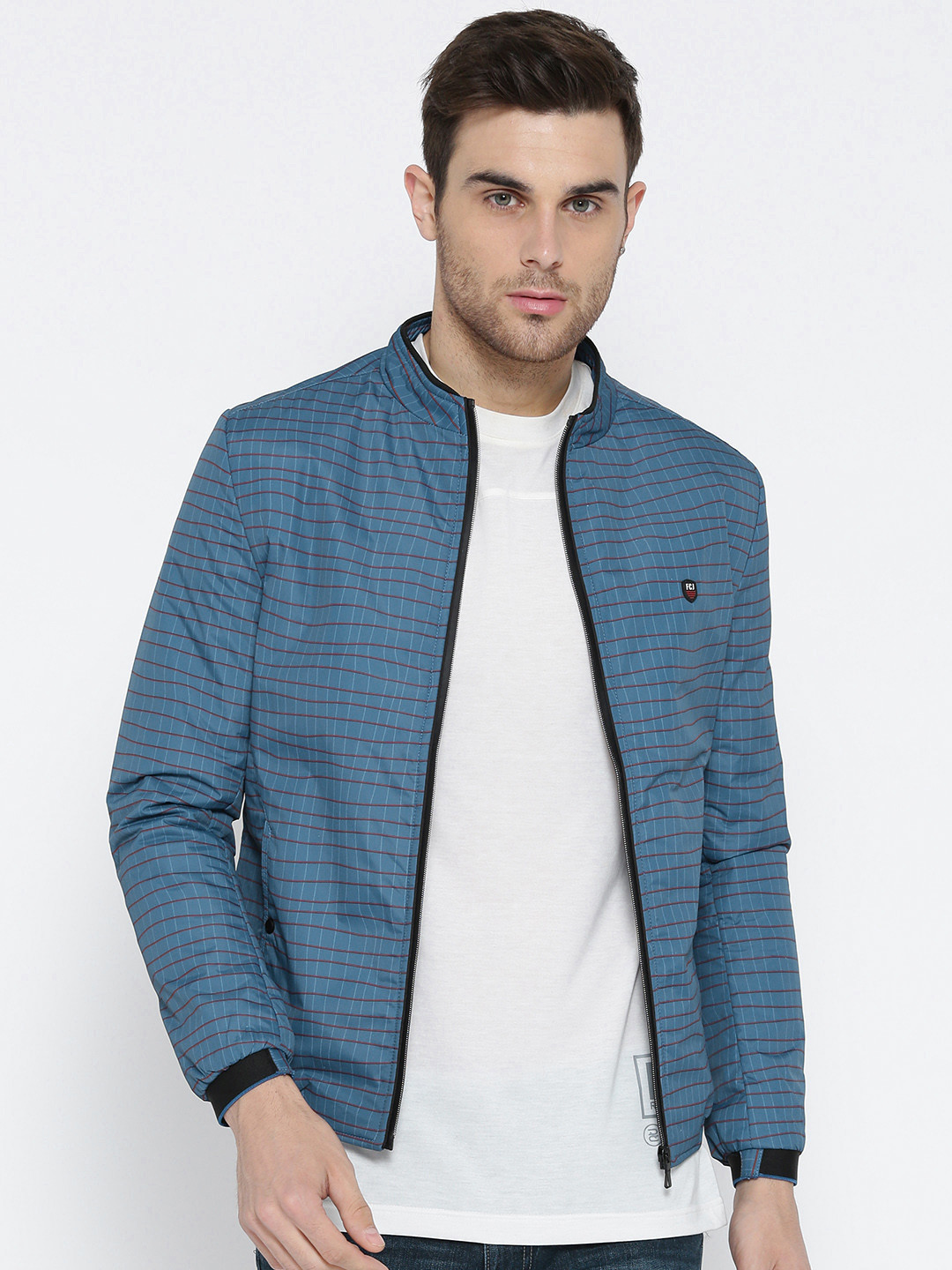 Buy Fort Collins Men Blue Checked Padded Jacket Jackets for Men