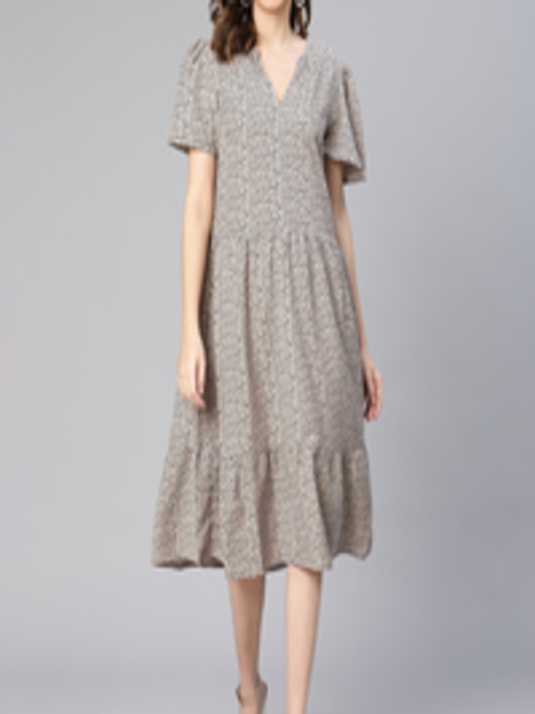 Buy Oxolloxo Abstract Dot Print Knee Length A Line Midi Dress - Dresses ...