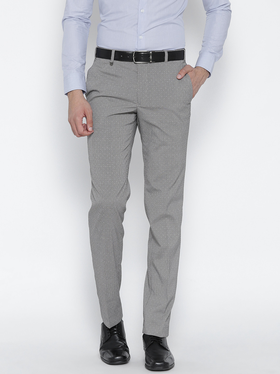 Buy Park Avenue Men Grey Super Slim Fit Self Design Formal Trousers ...